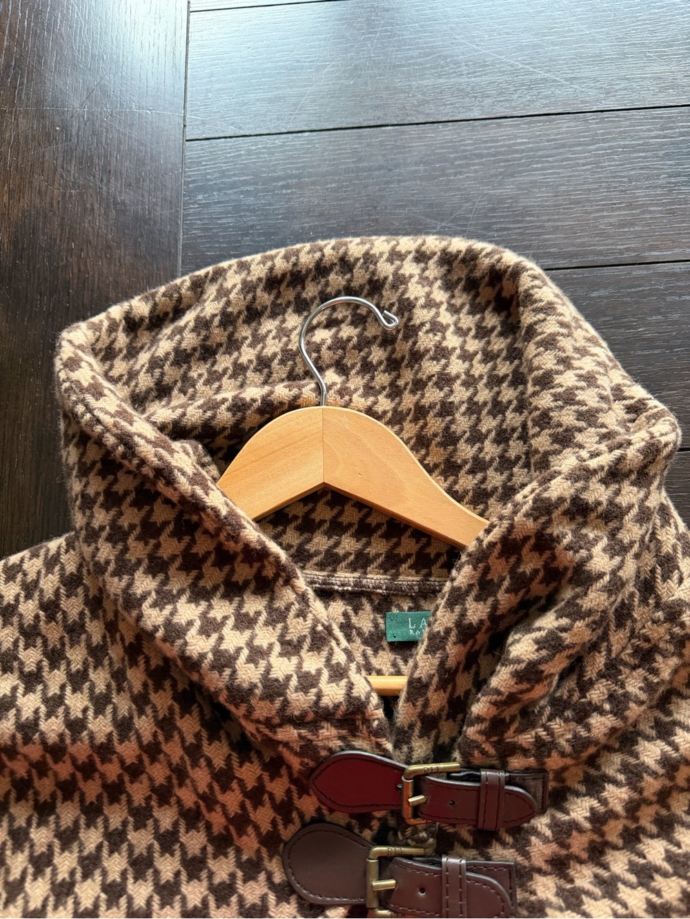 Ralph Lauren Brown & Cream Houndstooth Hooded Poncho - Picture 5 of 6